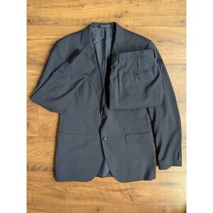 Hugo Boss Mens Gray Blue Pinstripe 100% Virgin Wool Suit Jam2 Sharp2 42R READ